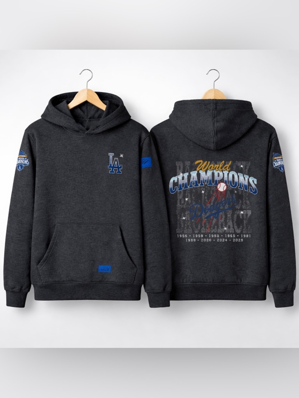 *EXCLUSIVE* Los Angeles Dodgers World Champions Dark Gray Hoodie- BACK TO BACK